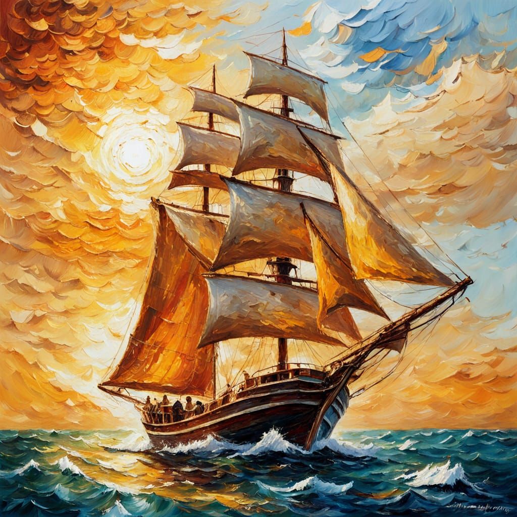 Rustic Dhow Sailing in Golden Sunlight