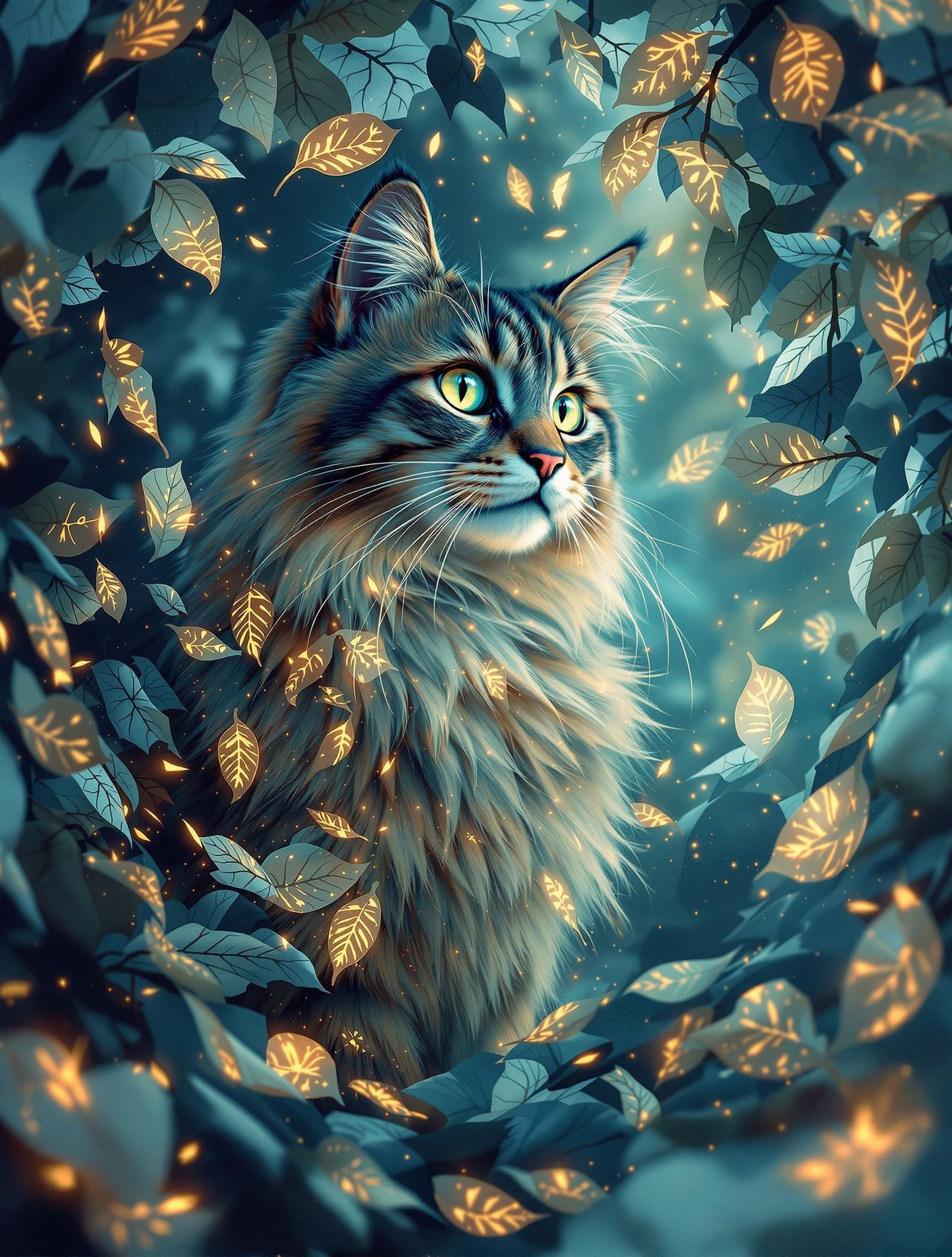 Surreal Feline Enthroned in Whirling Floral Fantasy