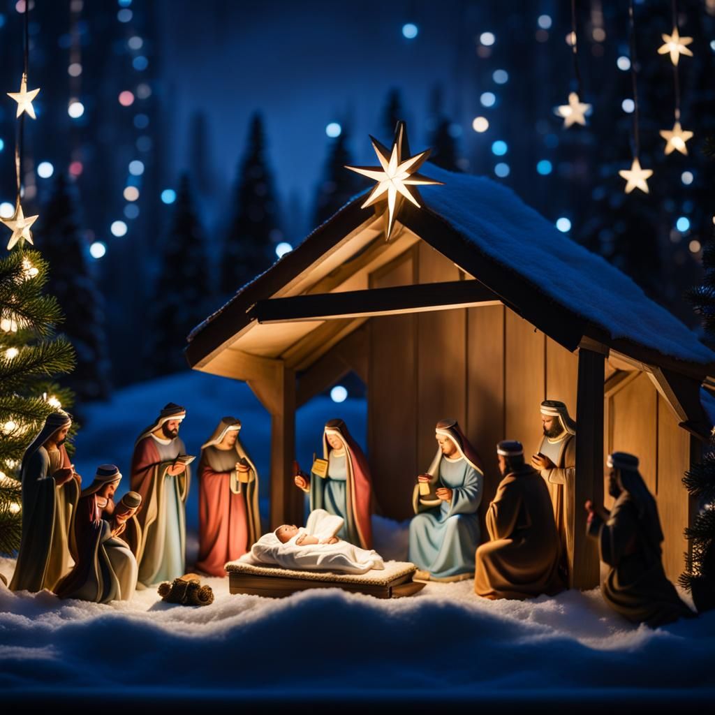 Modern Nativity Scene with Sleeping Figures