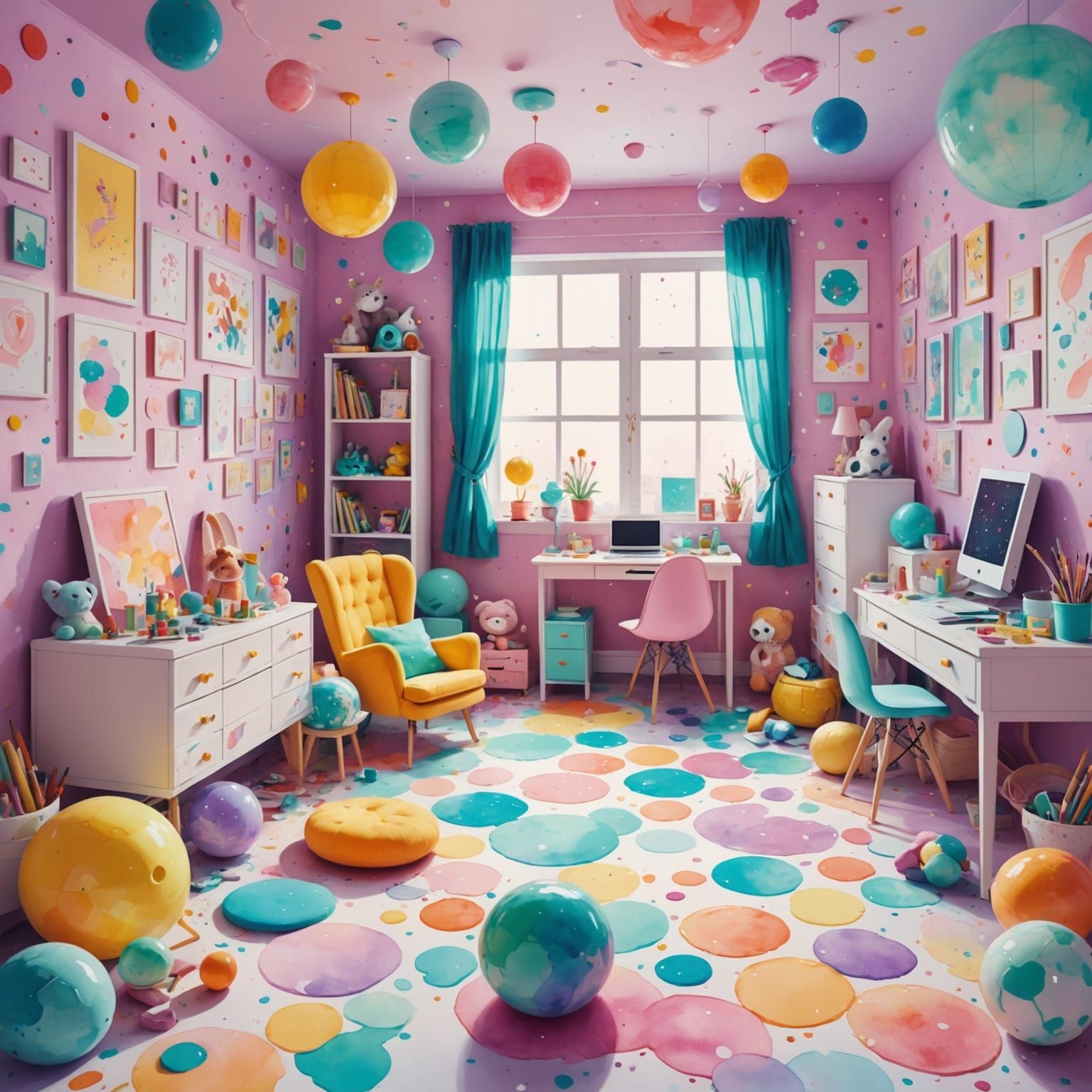 Kidcore Liminal Space with Watercolor Textures