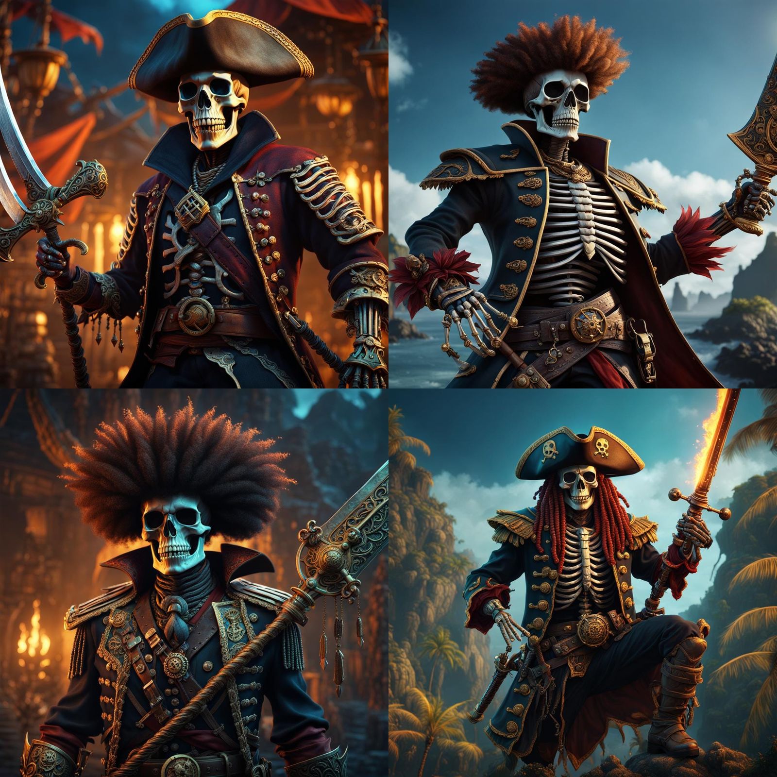 Skeleton Pirate with Afro: Fantasy Concept Art