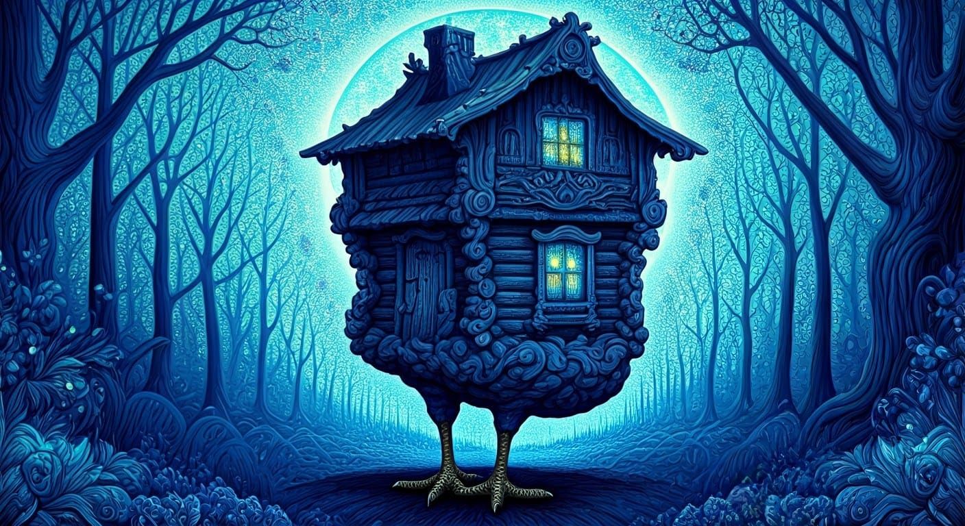 Baba Yaga's House in Psychedelic Art Nouveau Style