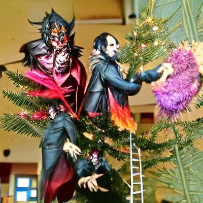 Mephistopheles and Doctor Faustus Decorating Christmas Tree