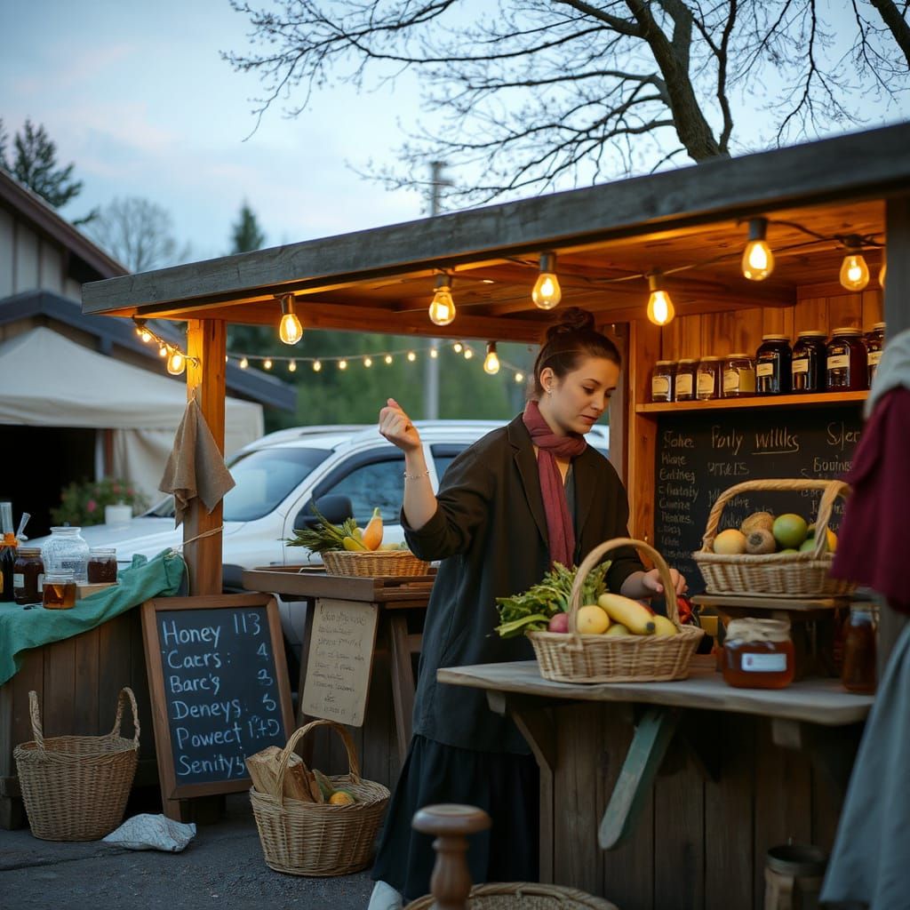 Rustic Farm Stall at Dusk