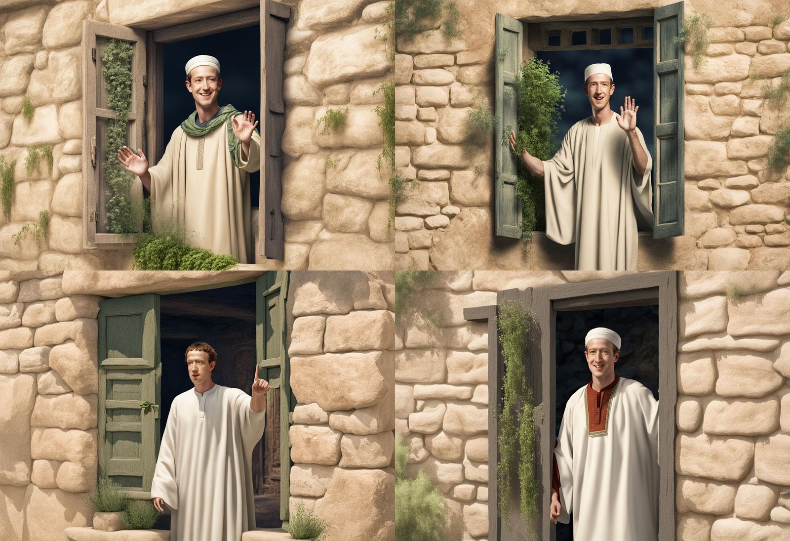 Person in Djellaba Welcoming from Stone Building Window