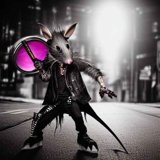 Hyperrealistic Punk Rat in Cyberpunk Street