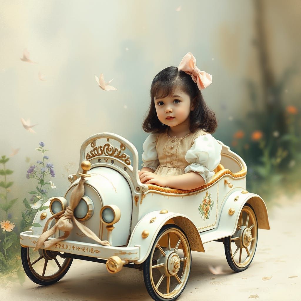Dreamy Kidcore Scene with Vintage Pedal Car