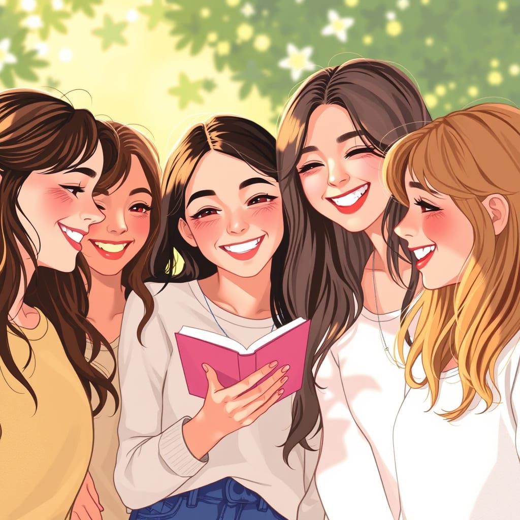 Teen Girls Sharing Laughter and Secrets in Vibrant, Dreamy P...