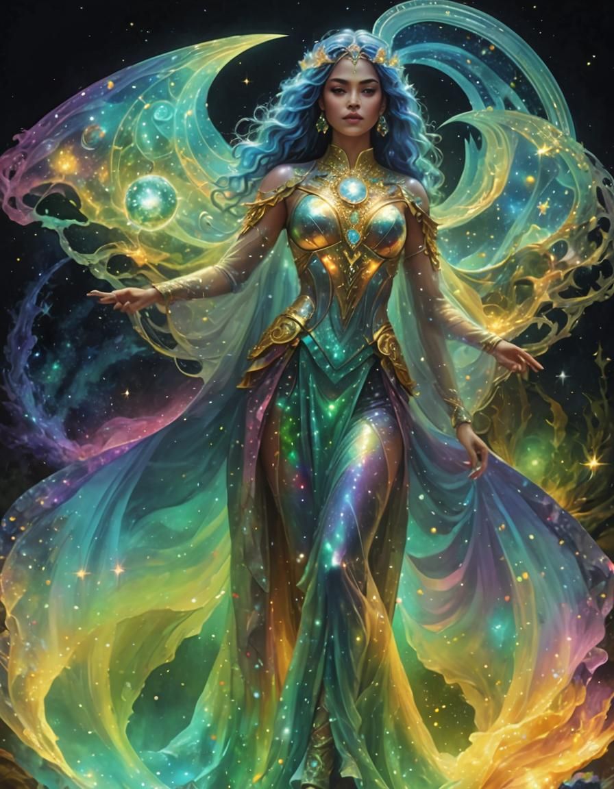 Holographic Astral Chimera Girl Illustration