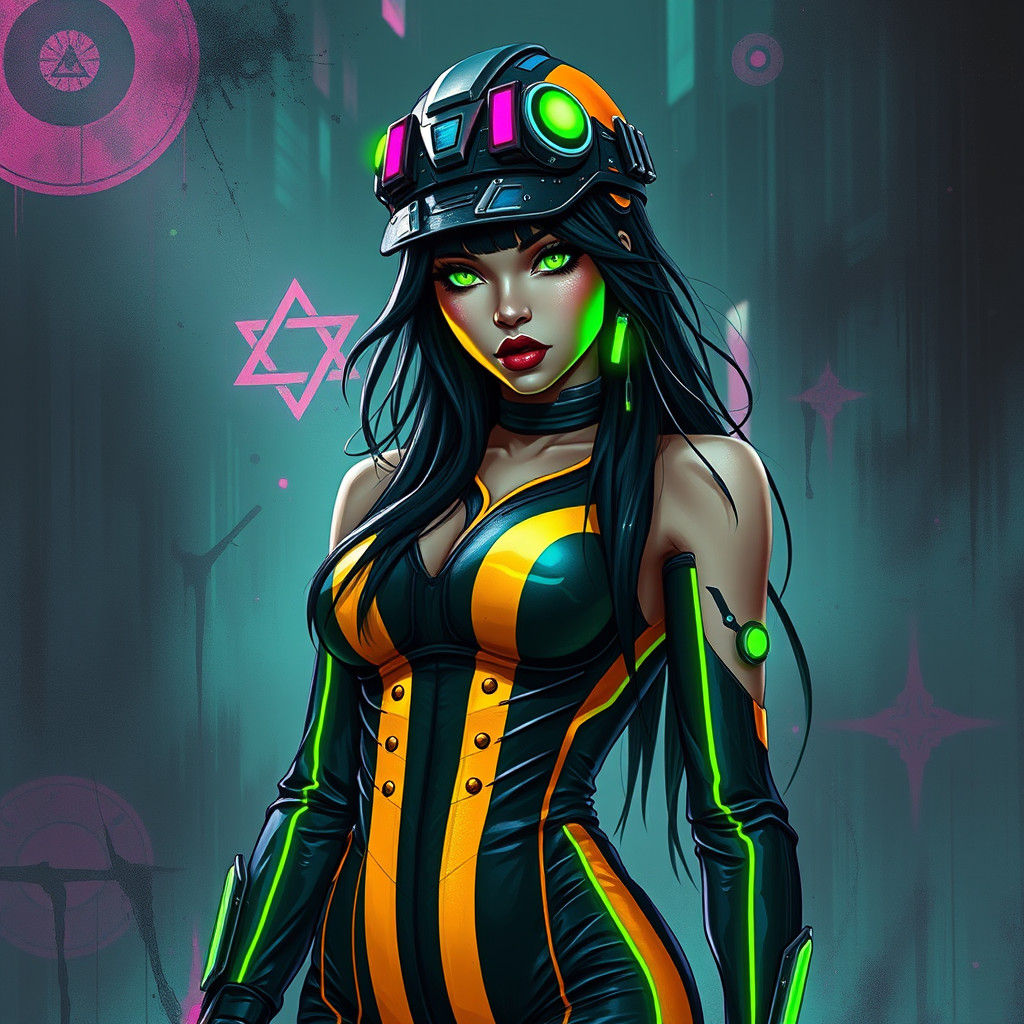 Cyberpunk Bombshell with Fractal Details in Graffiti Style