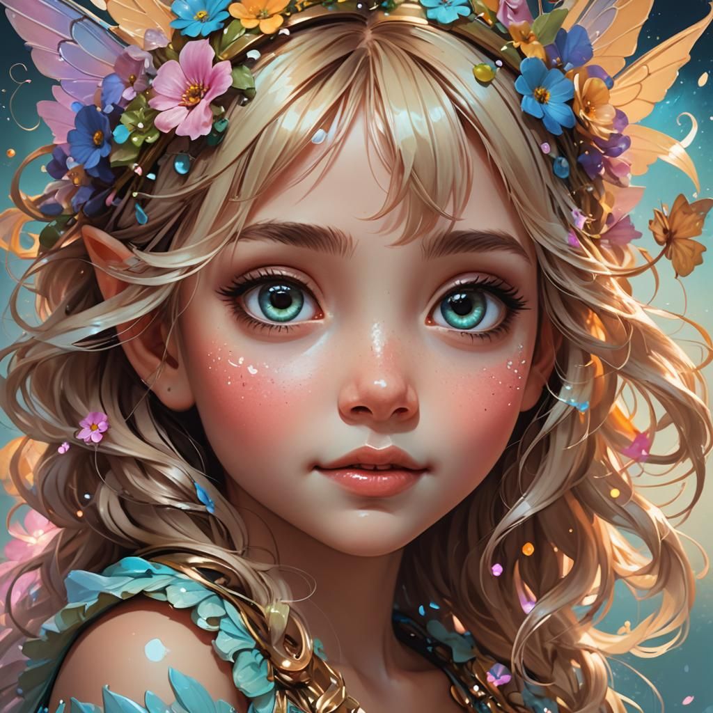 Dreamy Fairy Portrait in Airbrush Art Style