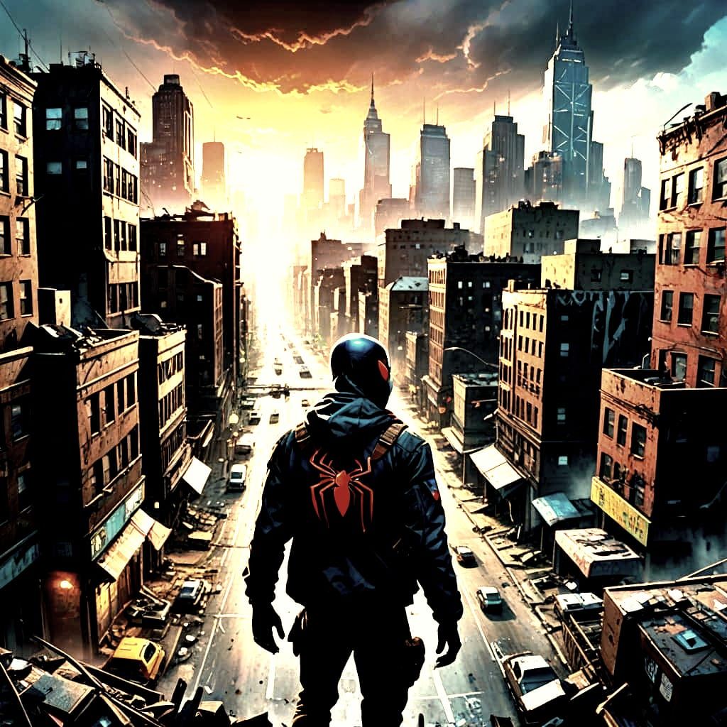 Superhero in Vibrant Graffiti Cityscape