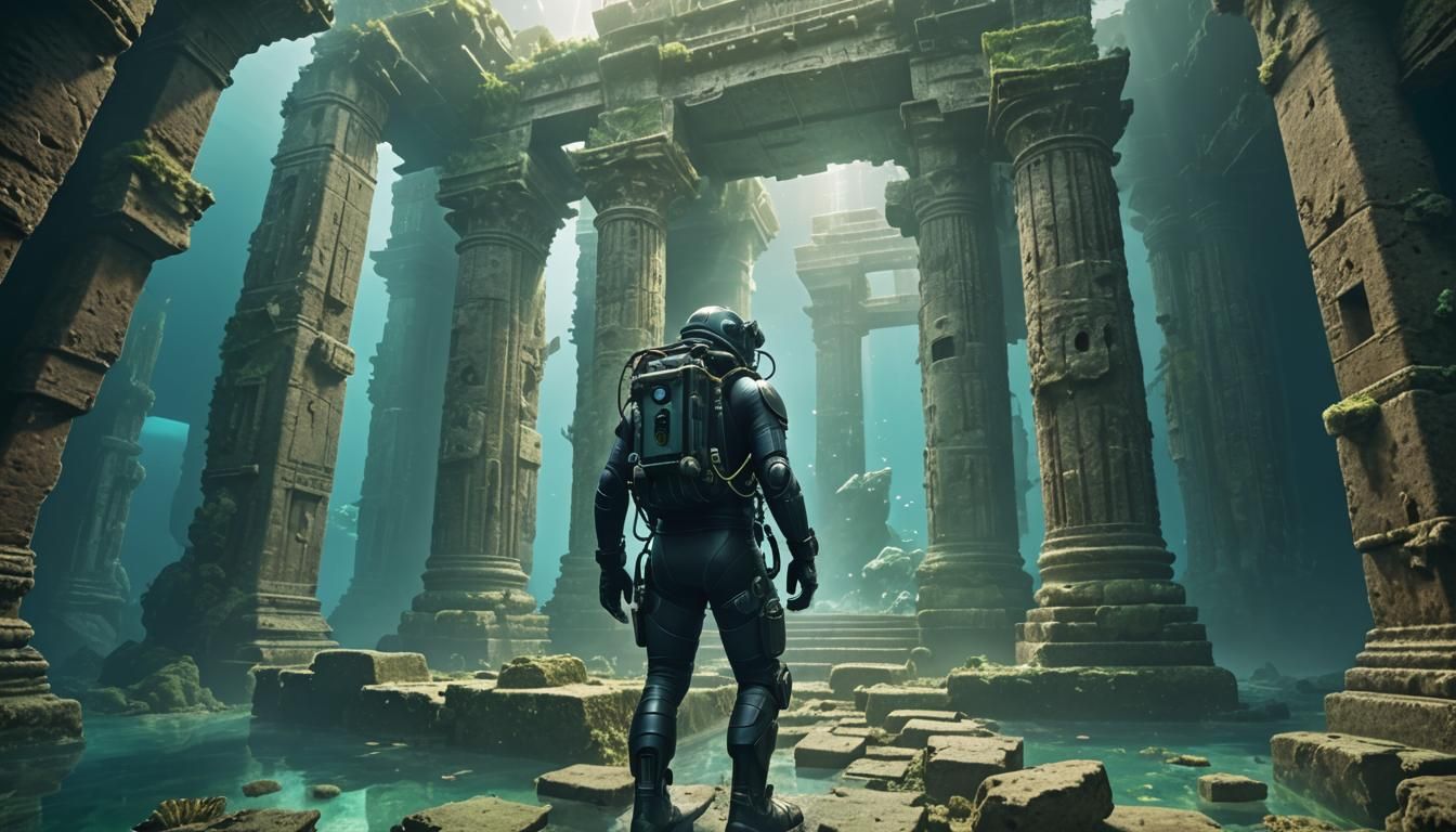 Underwater Sci-Fi Temple Exploration in 8K