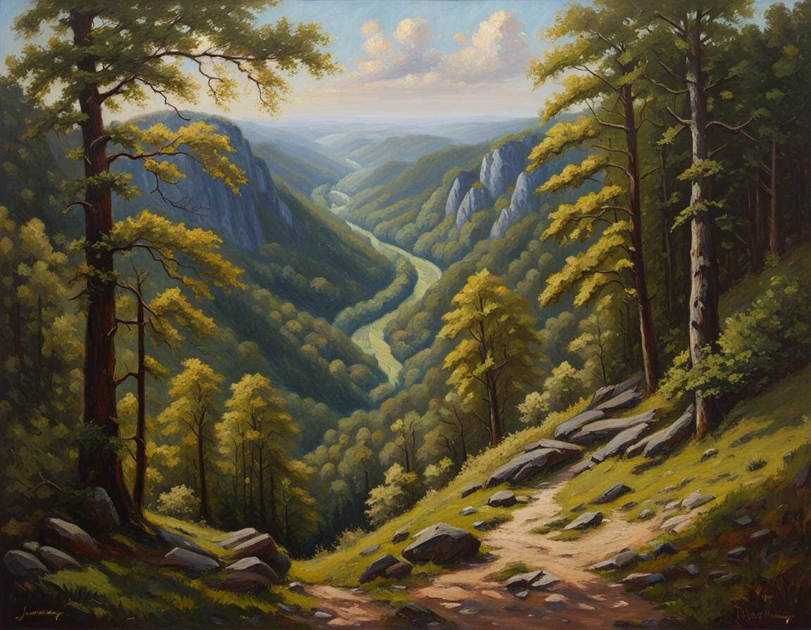 Elbe Sandstone Mountains: Realistic Oil Painting
