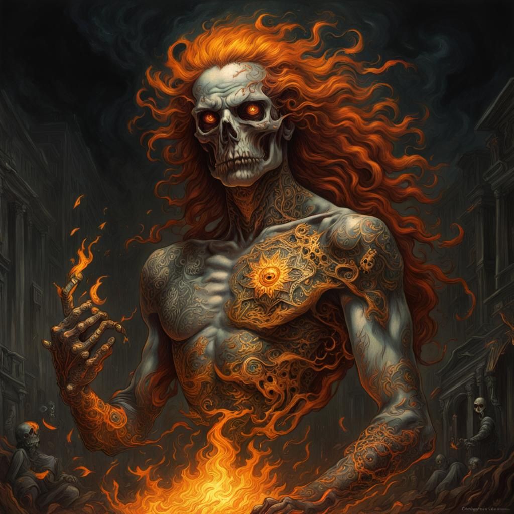 Horror Figure with Flower Skin and Electric Tattoos