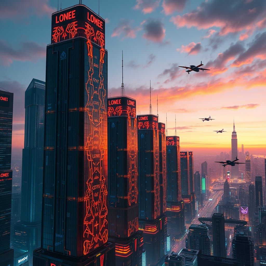 Futuristic Cyberpunk Cityscape at Dusk