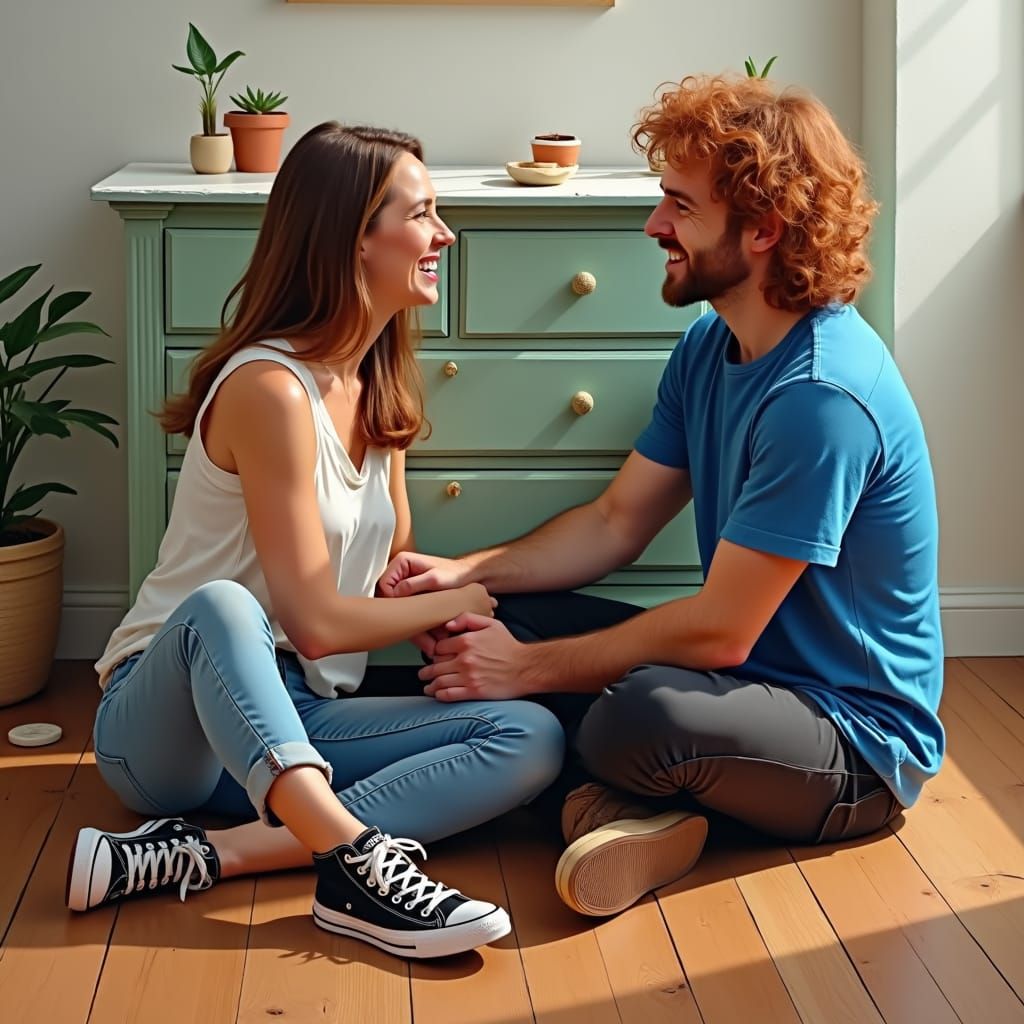 Couple Refinishing Dresser in Impressionist Style
