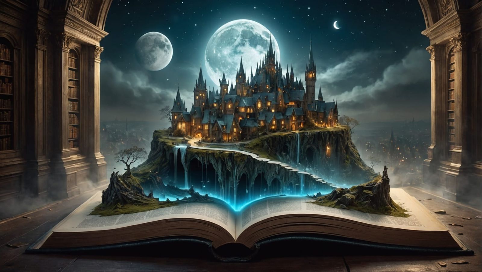 Miniature City Emerges from Book in Fantasy Art