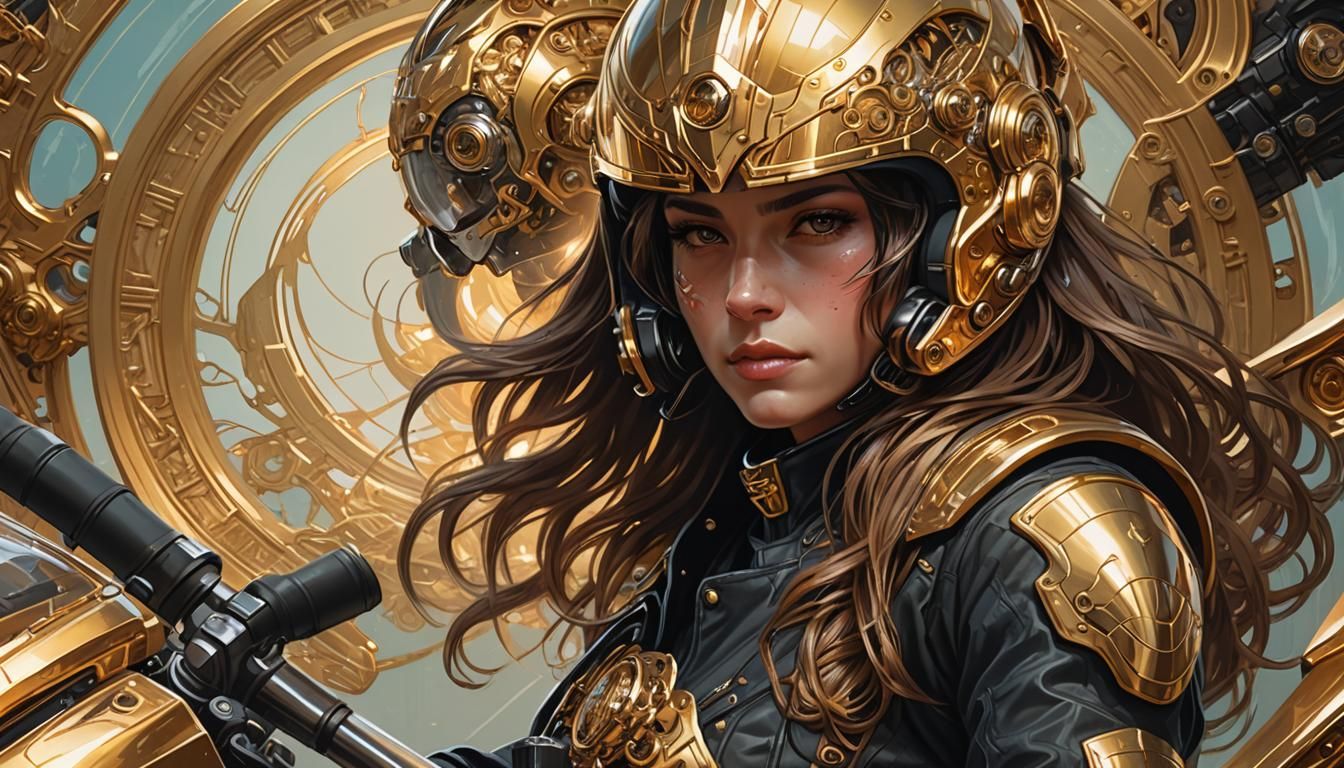 Golden Motorcyclist Concept Art Portrait