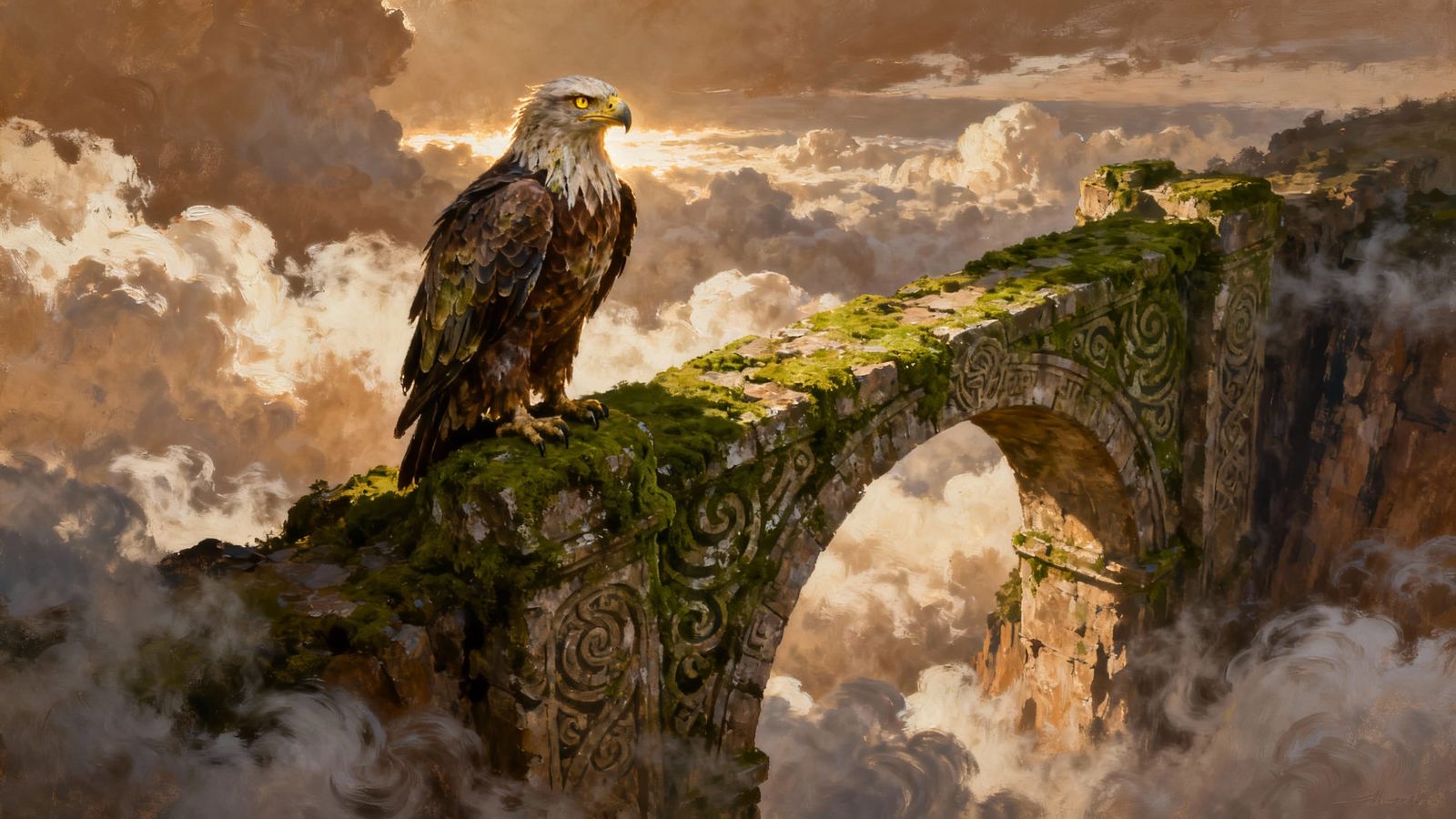 Mythical Eagle Wisdom in Oil Painting Style