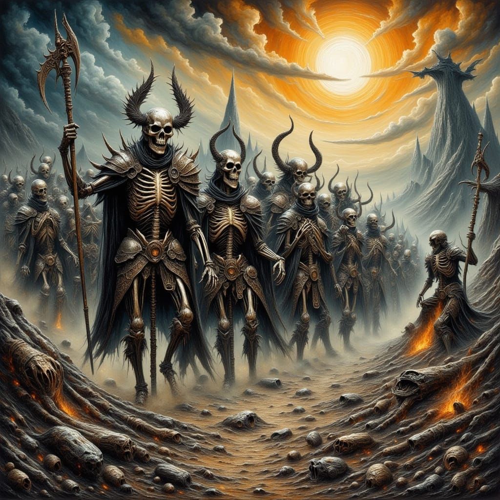 Skeleton Warriors Marching to Dark Fantasy Battle