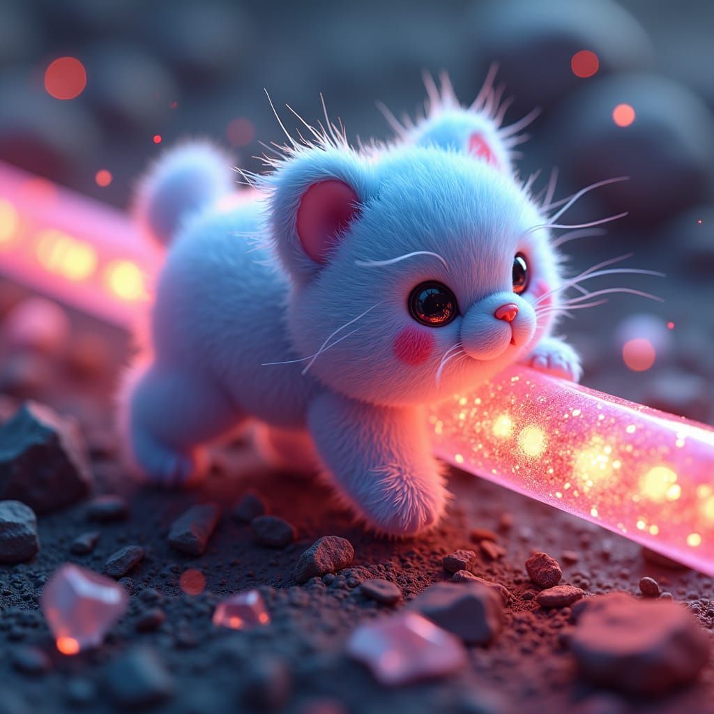 Hyperrealistic, cute, adorable, fluffy circuit colored on warp tube with stones crystal, glass-like, surrealistic, colo...