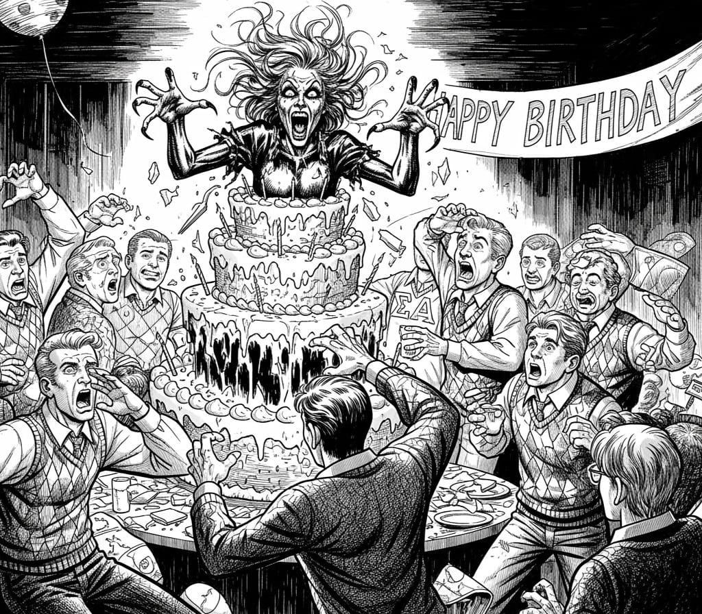 Fraternity Birthday Surprise: Witch Emerges From Cake
