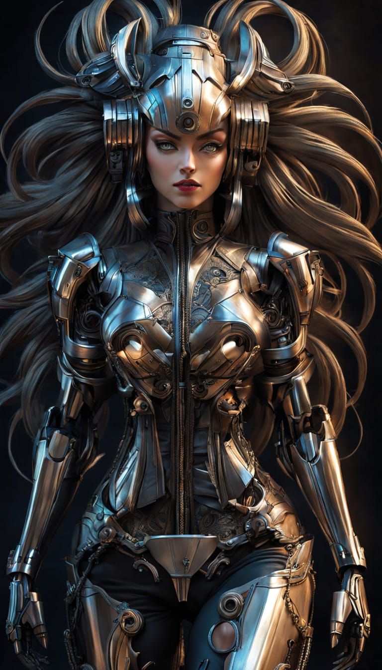 Fembot Pirate in Hyperrealistic Cyberpunk Style