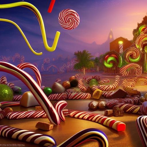 Chocolate Candy World in Detailed Matte Painting Style