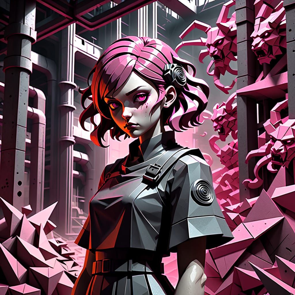 Dark Academia Goddess Embodied by Swirling Pink Demons