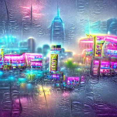 Vibrant Neon Cityscape in Pastel Colors