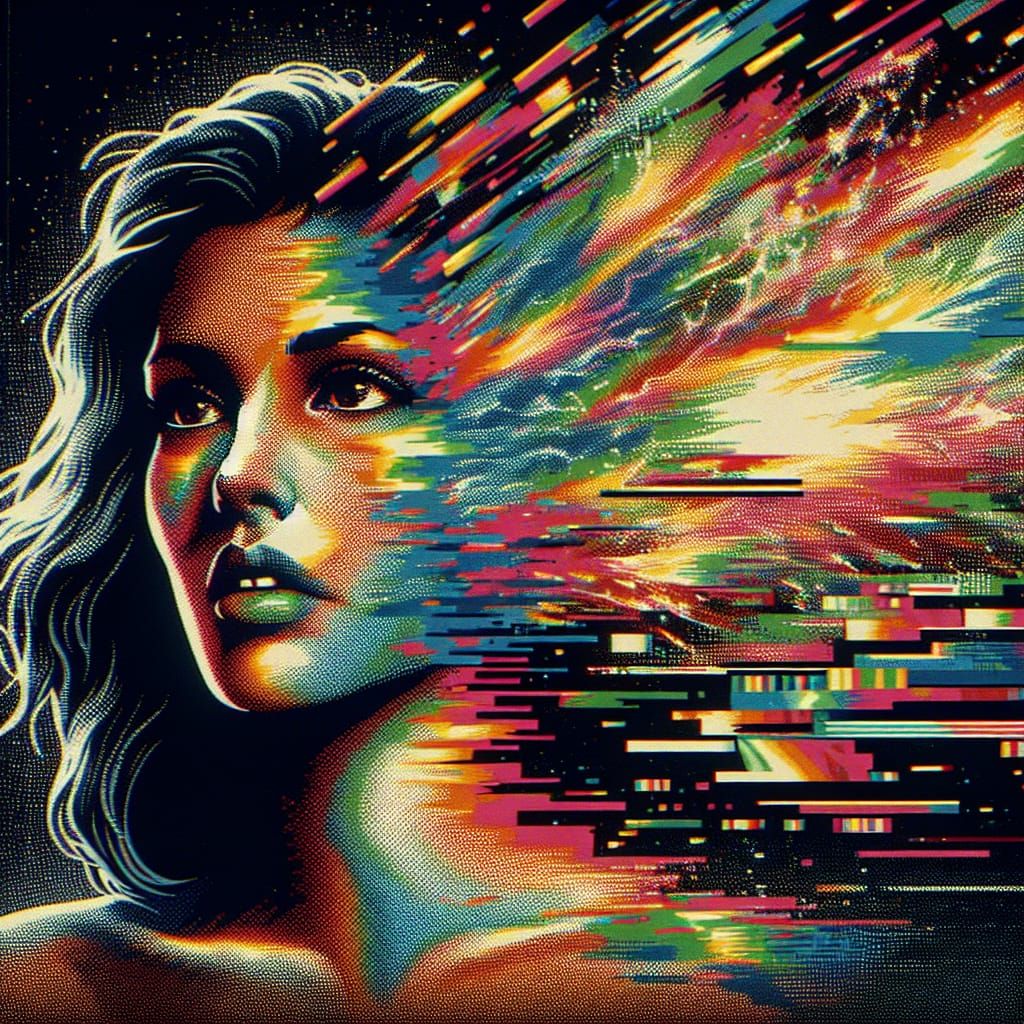 Vintage Glitch Animation of Disintegrating Woman