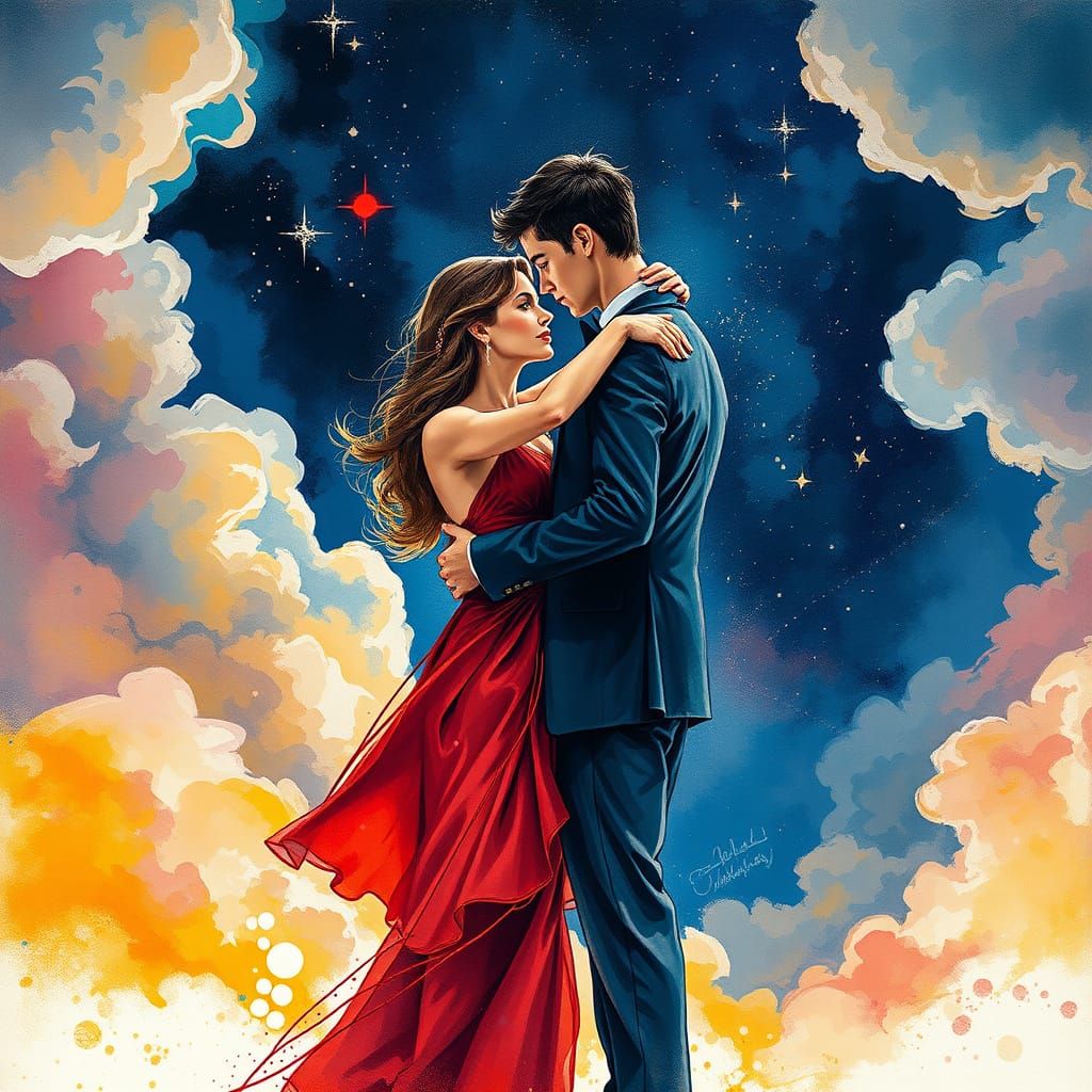 Couple Dancing Under Starry Sky as Splash Art
