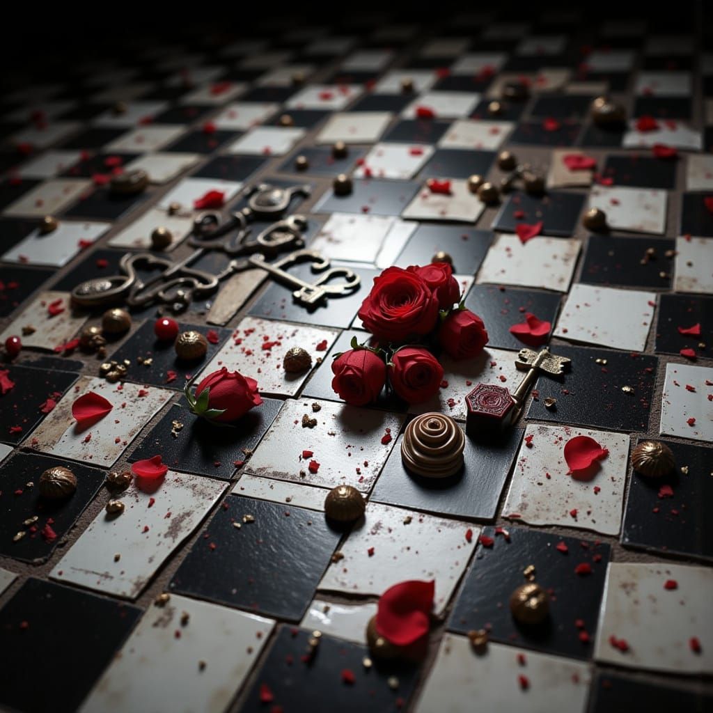 Film Noir Valentine's Day Scene with Blood Splatters