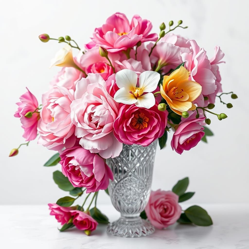 Bouquet of flowers in a crystal vase