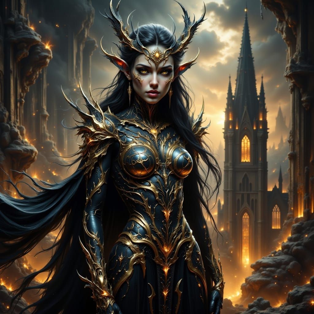 Dark Elf Wizard in Neo-Baroque Style