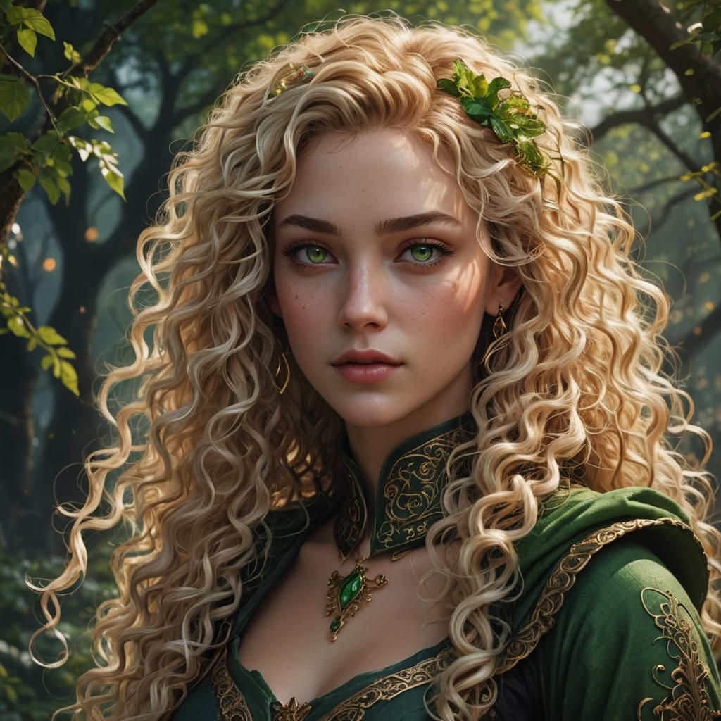 Romantic Girl with Blonde Hair and Green Eyes