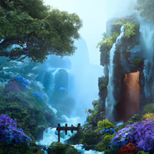 Misty Waterfall Fantasy Concept Art in 8K
