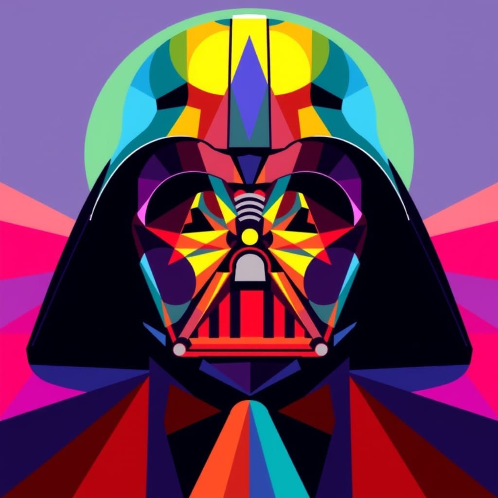 Vibrant Geometric Darth Vader in Op Art Style