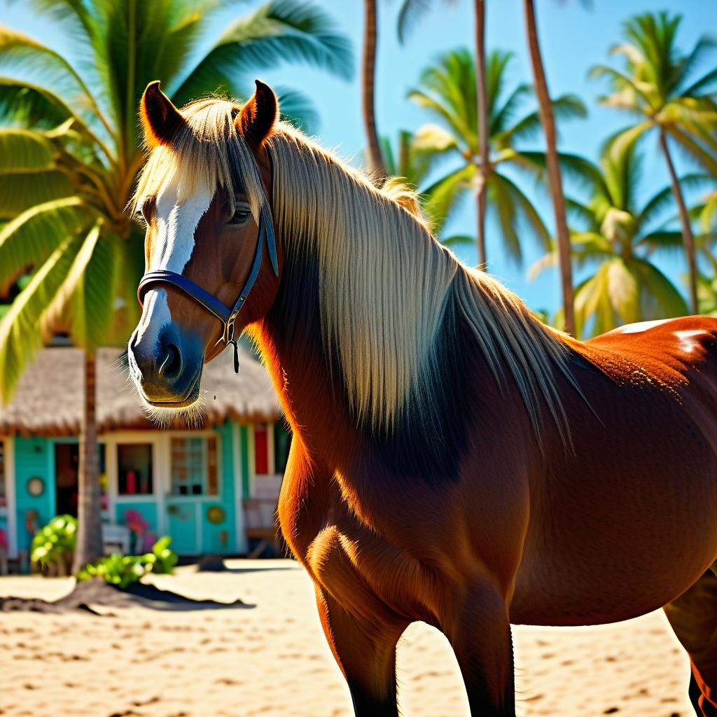 Majestic Horses on a Hawaiian Beach