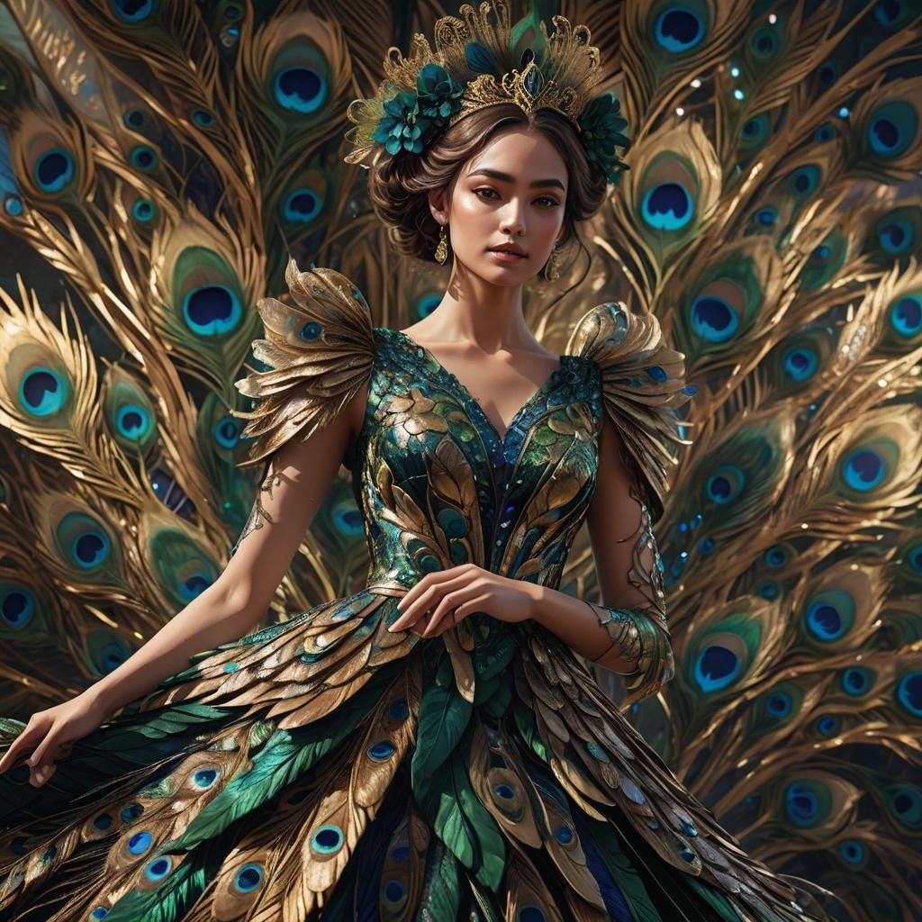 Peacock Feather Dress: Fantasy Concept Art