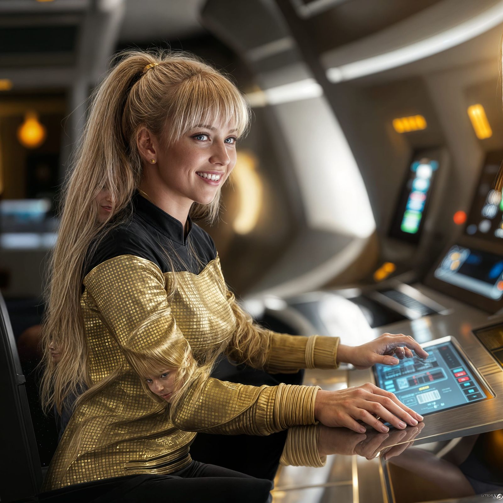 Starfleet Officer in Gold Uniform at Control Panel