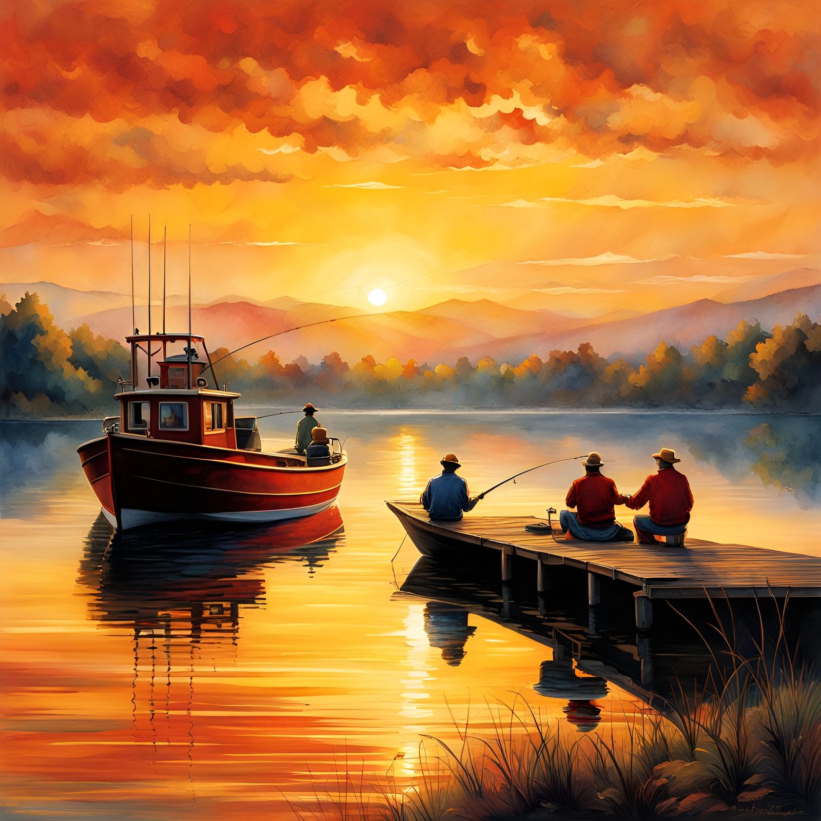 Sunset Fishing: A Volumetric Oil Painting