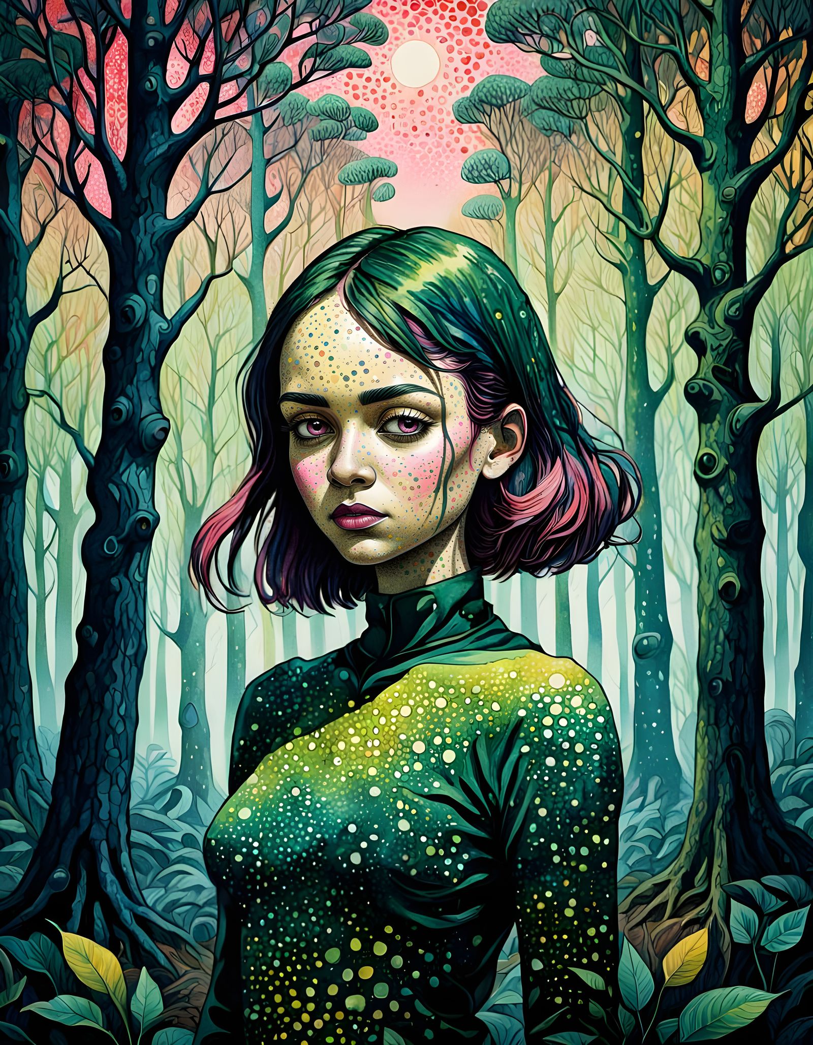 Girl in a Fauvist Landscape, Inspired by Seurat's Pointillis...