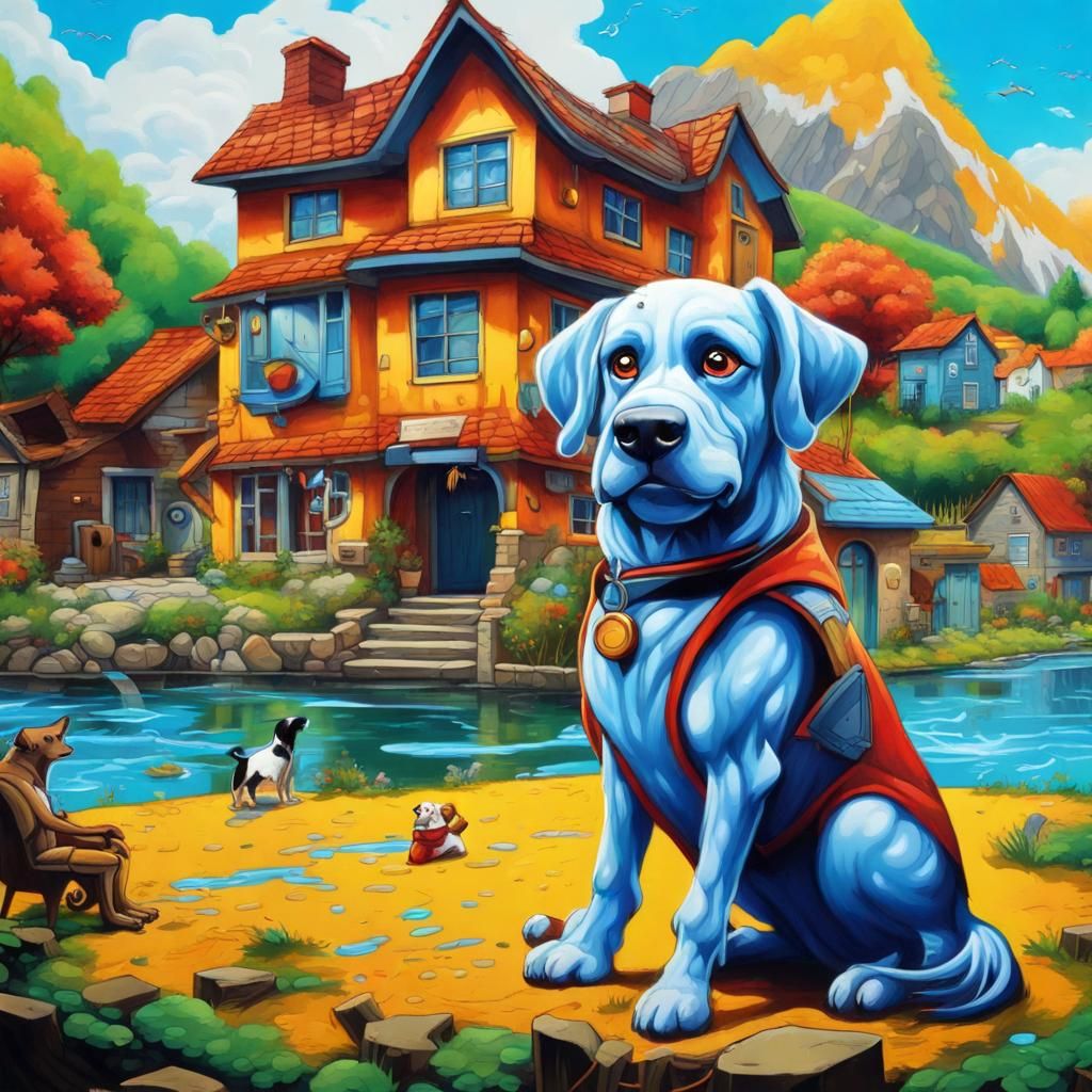 Animated Dog Superhero in Hobbit Universe, Graffiti Art