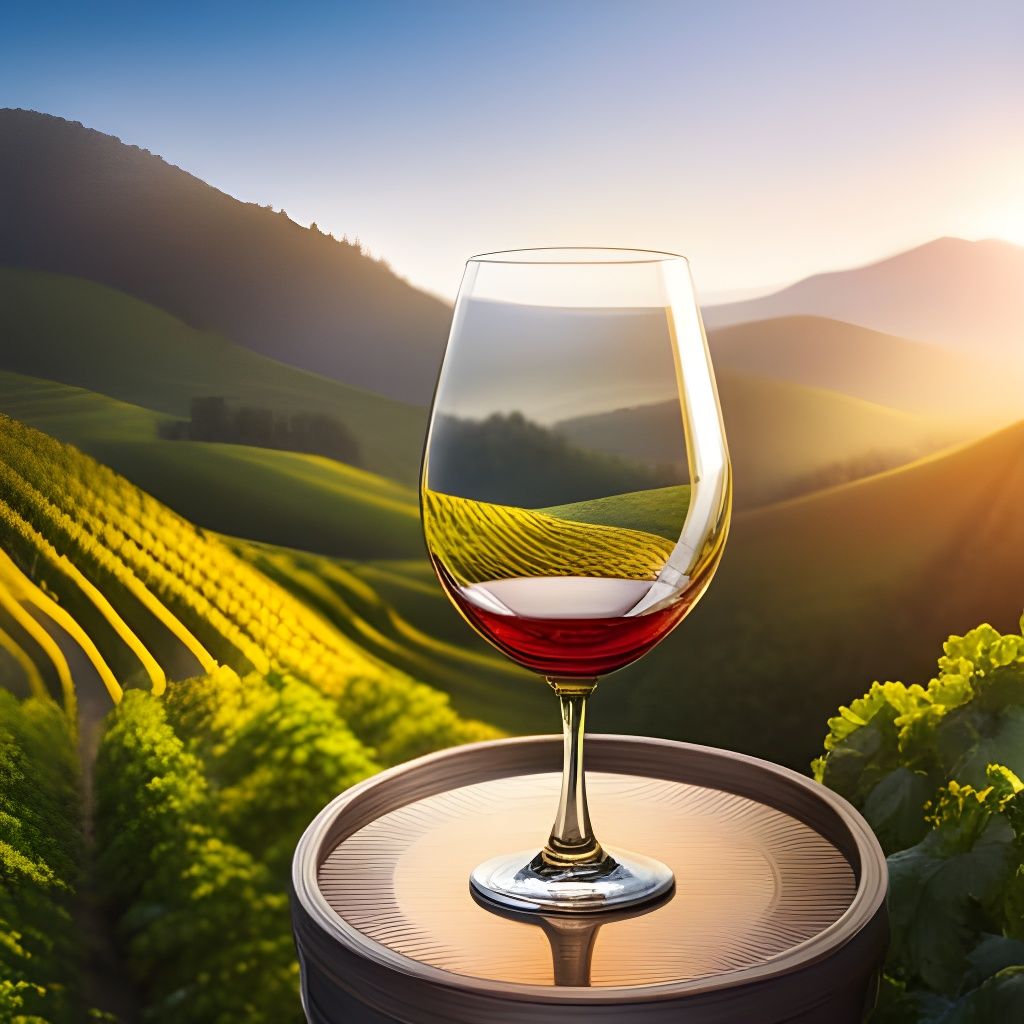 Wine Glass in Vineyard: Hyperrealistic Matte Painting