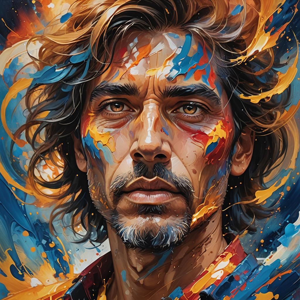 Focused Artist Painting with Swirling Colors as Concept Art