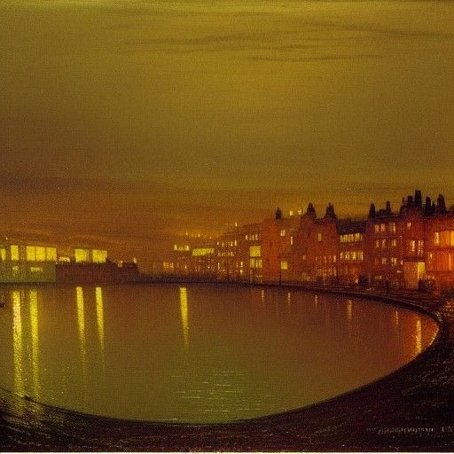 Scarborough Yorkshire Night Scene as Oil Painting