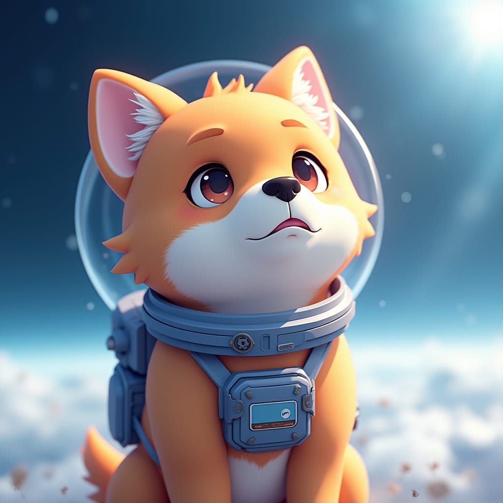Dog Cosmonaut Contemplates Earth in Anime Style