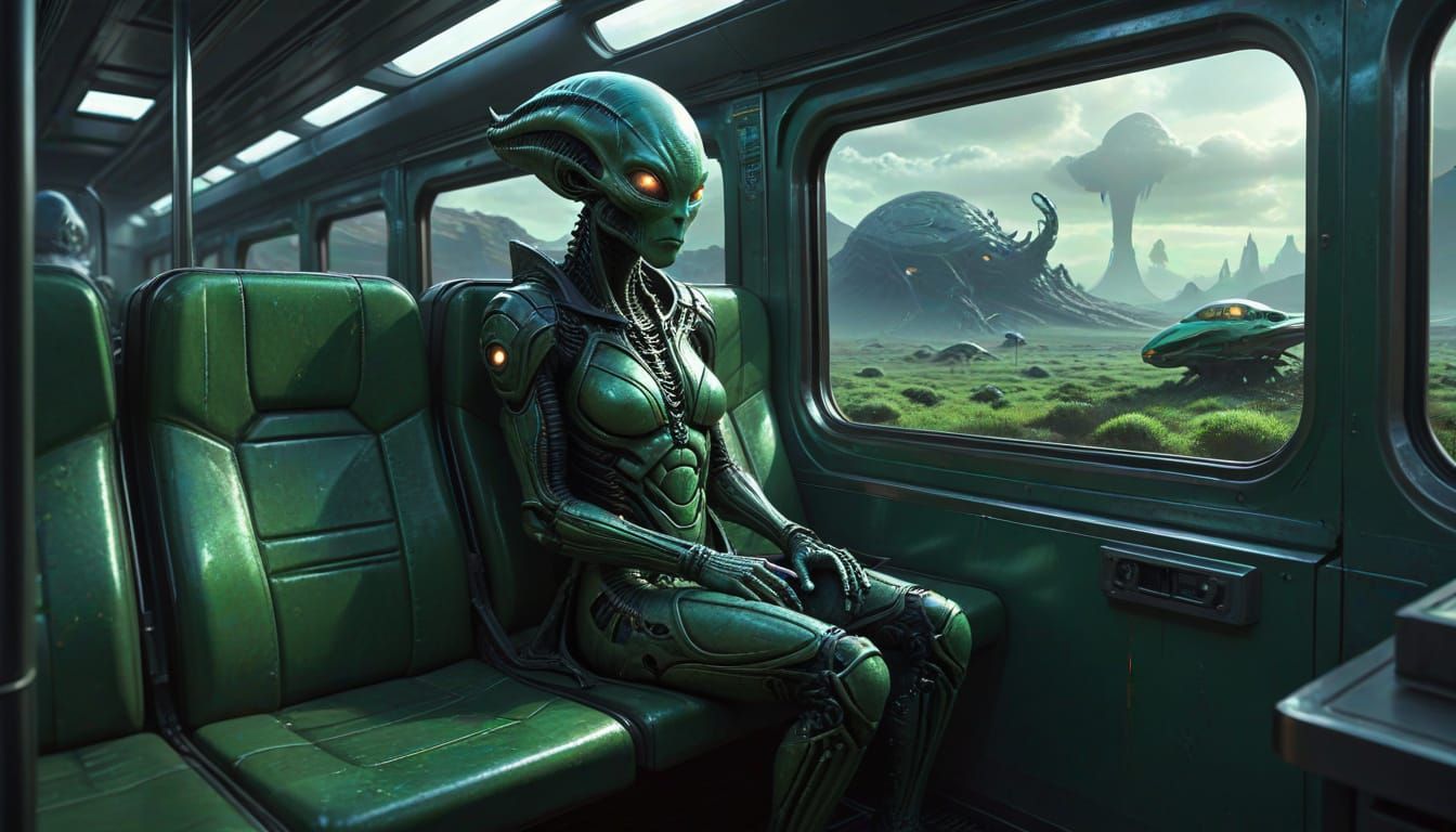 Alien riding train